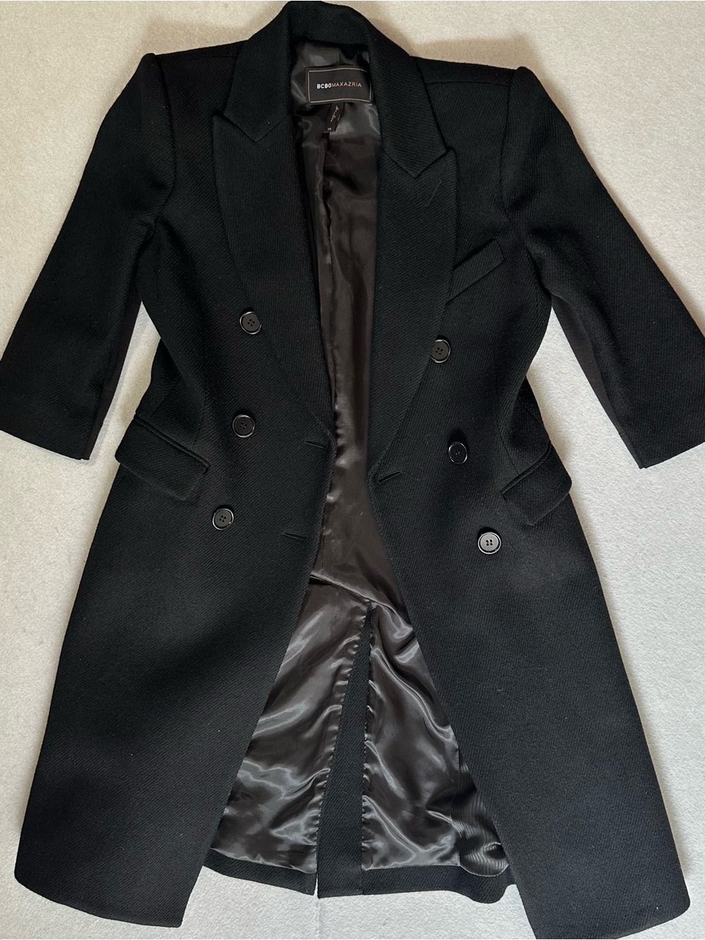 BCBGMaxAzria Black Double-Breasted Tailored Blazer Coat